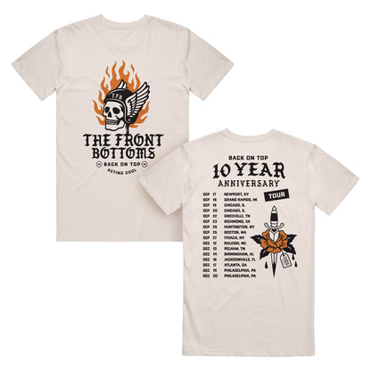 A white The Front Bottoms Gildan Heavy Cotton t-shirt with black printed text.